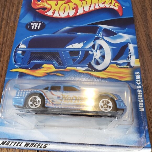 Hot Wheels 2001 Mainline Mercedes C-Class Blue w/ Gold Flames #171 - Picture 2 of 8